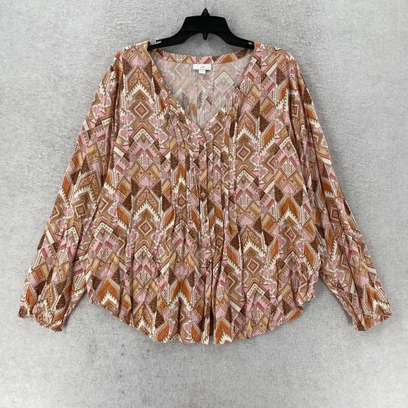J.Jill Boho BLouse‎ Womens Size XL Rayon Casual Cottagecore Flowy Balloon Sleeve - Picture 1 of 13